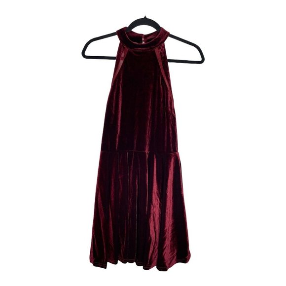 Silence + Noise Dress Size M Crushed Velvet Mesh Halter Mini High Neck Women's - Picture 2 of 7